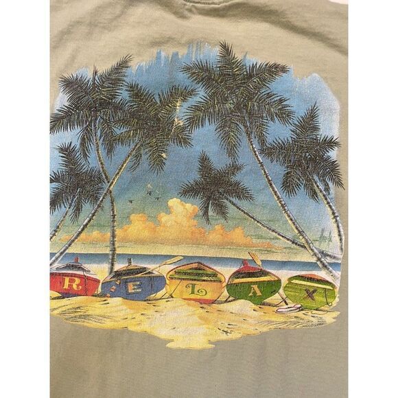 VINTAGE Caribbean Soul Relax Beach Boat Graphic T-shirt Men Medium Green 90s - Picture 2 of 9